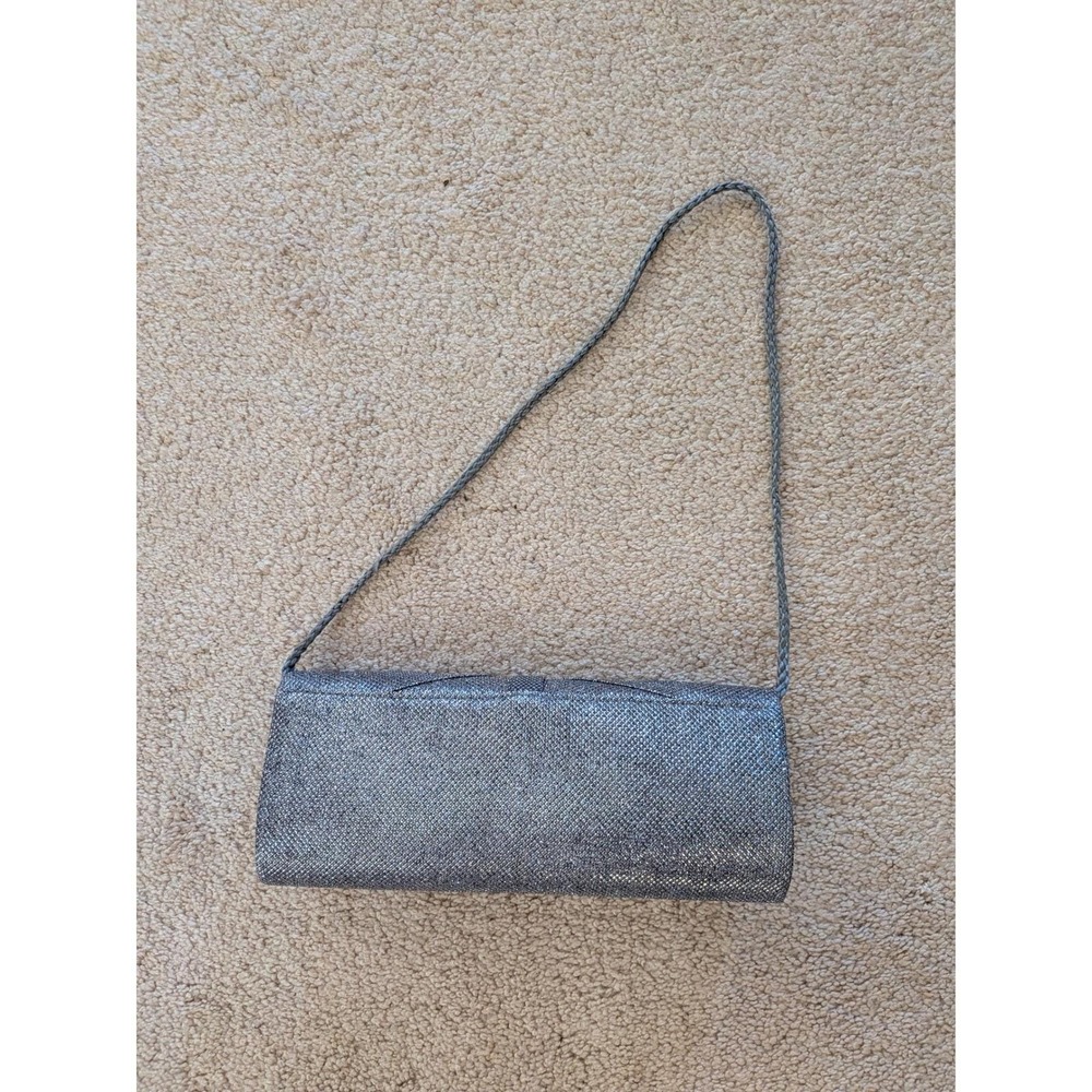 Gunne Sax Jessica McClintock Vintage Silver Metallic Bow‎ Evening Clutch Bag